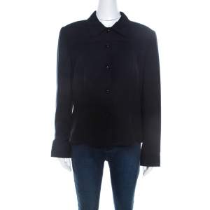 Escada Navy Blue Wool Crepe Tailored Jacket L 