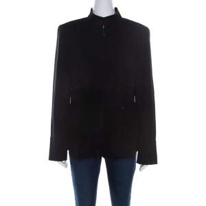Escada Black Wool Crepe Chain Detail Stand Collar Jacket L 