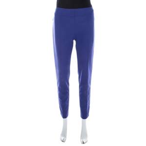 Escada Dark Blue Stretch Crepe Buckle Detail Pants M