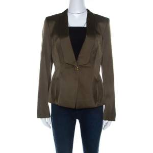 Escada Olive Green Silk Satin Tailored Blazer M 