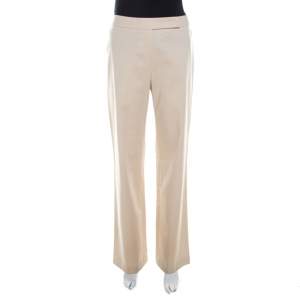 Escada Beige Cotton Flat Front Straight Fit Trousers M 