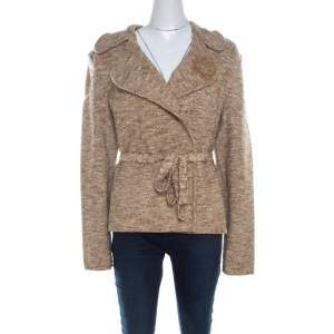 Escada Beige Wool Tweed Double Breasted Belted Jacket L