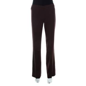 Escada Dark Brown Wool Crepe Wide Leg Trousers S