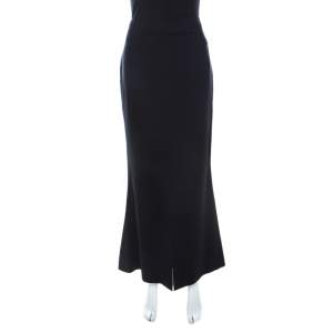 Escada Navy Blue Wool Crepe Front Slit Detail Midi Skirt M