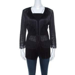 Escada Black Crochet Fringe Detail Cardigan L 