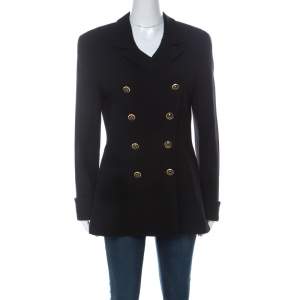 Escada by Margaretha Ley Vintage Black Wool Double Breasted Jacket M 