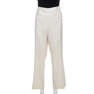 Escada Off White Virgin Wool Wide Leg Trousers XL