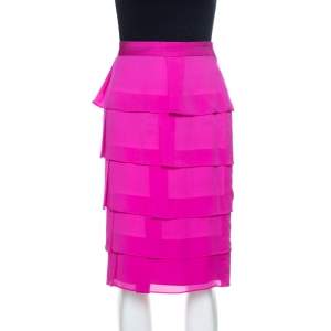 Escada Fuschia Pink Silk Tiered Skirt L