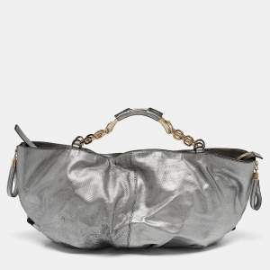 Escada Grey Textured Leather Expandable Side Zip Tote