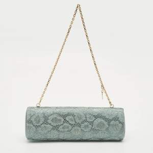 Escada Metallic Green Lace and Satin Tube Chain Clutch