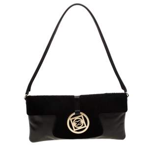 Escada Black Leather and Calfhair Shoulder Bag