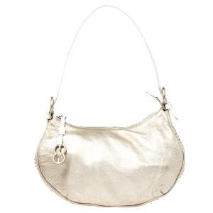 Escada Gold/White Leather Beaded Shoulder Bag
