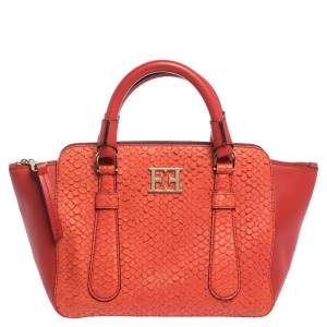 Escada Orange Python Embossed Leather Satchel