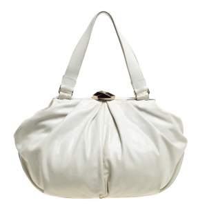 Escada White Crackled Patent Leather Frame Hobo