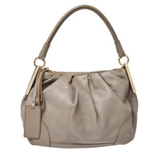 Escada Grey Leather Zip Hobo