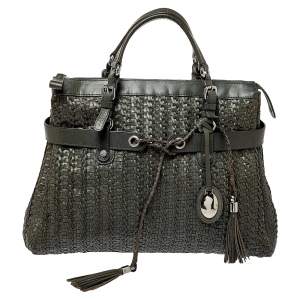 Escada Green Woven Leather Tassel Tote