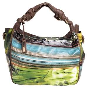 Escada  Multicolor Printed Coated Canvas and Leather Knotted Handle Hobo