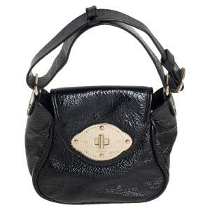 Escada Black Textured Patent Leather Turnlock Flap Baguette Bag