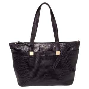 Escada Purple Lizard Embossed Leather Bow Tote