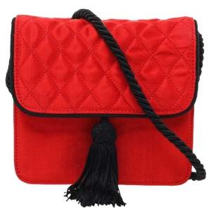 Escada Red Quilted Satin Flap Shoulder Bag