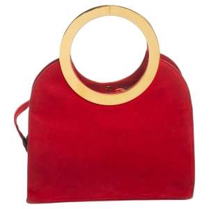 Escada Red Suede Metal Handle Bag