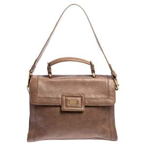 Escada Dark Beige Textured Leather Flap Top Handle Bag