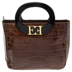 Escada Brown Croc Embossed Leather Tote