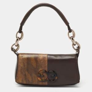 Escada Brown Karung and Leather Shoulder Bag