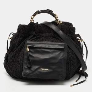 Escada Black Fabric and Leather Tassel Tote