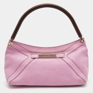 Escada Pink/Brown Leather Wooden Handle Baguette Bag