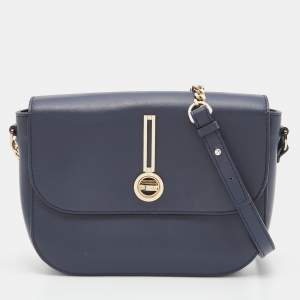 Escada Blue Leather Flap Crossbody Bag