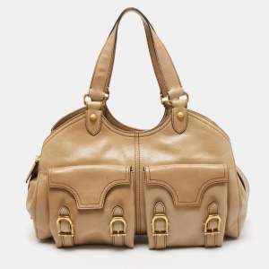 Escada Beige Leather Double Front Pocket Shoulder Bag