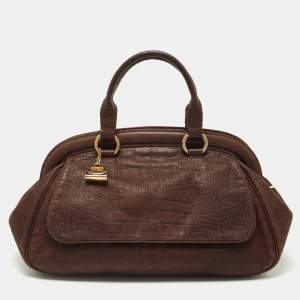 Escada Brown Croc Embossed Leather Satchel