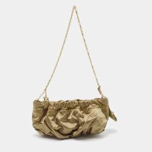 Escada Olive Green Satin Chain Clutch