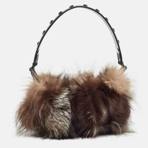 Escada Brown/Black Fur and Leather Shoulder Bag