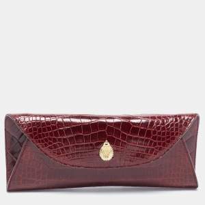 Pre Owned Ethan K Red Crocodile K Flap Clutch