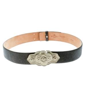 Pre Owned Etro Grey Stingray Leather Buckle Detail Belt Size 90 CM