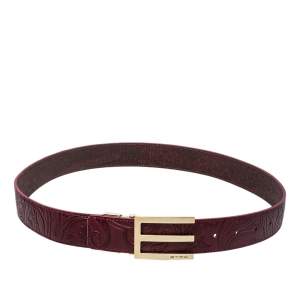Pre Owned Etro Burgundy Leather Buckle Detail Belt 105 CM