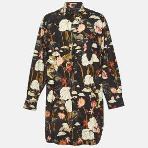 Etro Black Tiger & Water Lily Print Cotton Shirt Dress XL