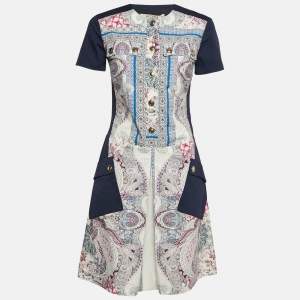 Etro Navy Blue Printed Cotton Button Front Mini Dress S