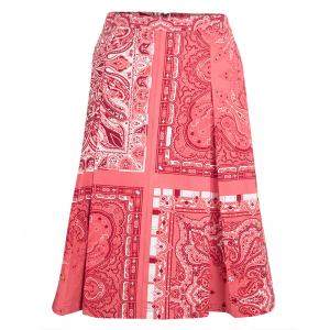 Etro Red Paisley Printed Cotton Box Pleated Skirt M