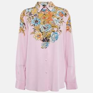 Etro Lilac Floral Print Silk Crepe Button Front Shirt XL