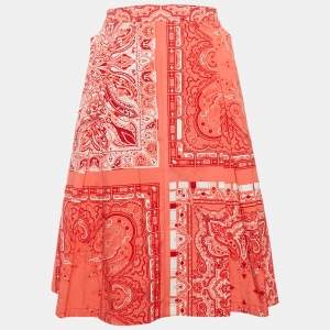 Etro Red Printed Cotton Box Pleat Detail Short Skirt L