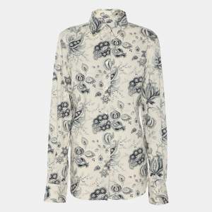 Etro Cream/Blue Paisley Print Cotton Blend Long Sleeve Shirt L