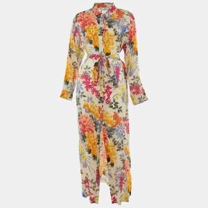 Etro Multicolor Printed Ramie Belted Long Dress L