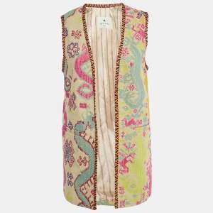 Pre Owned Etro Cream Jacquard Open Front Vest M