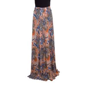 Pre Owned Etro Printed Multicolor Printed Knit Draped Maxi Skirt L
