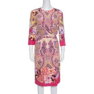 فستان إيترو حرير مطبوع متعدد الألوان بديرابيه من الأمام ملتف L