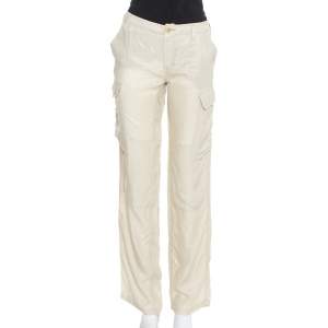 Pre Owned Etro Beige Cupro Cargo Trousers L