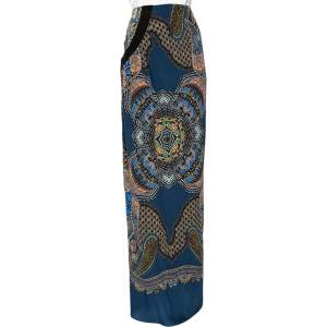 Pre Owned Etro Blue Abstract Print Silk Maxi Skirt M